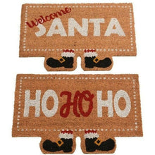 Christmas welcome doormat: 'Welcome Santa' text with Santa boots on brown background