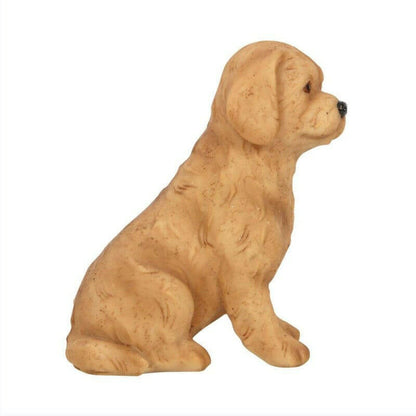 Cockapoo resin dog ornament, tan sitting puppy in side profile