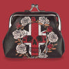 Skull and Rose with Union Jack Flag Coin Purse Wallet - Black, Red, White