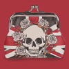 Skull and Rose with Union Jack Flag Coin Purse Wallet - Red, White, Black