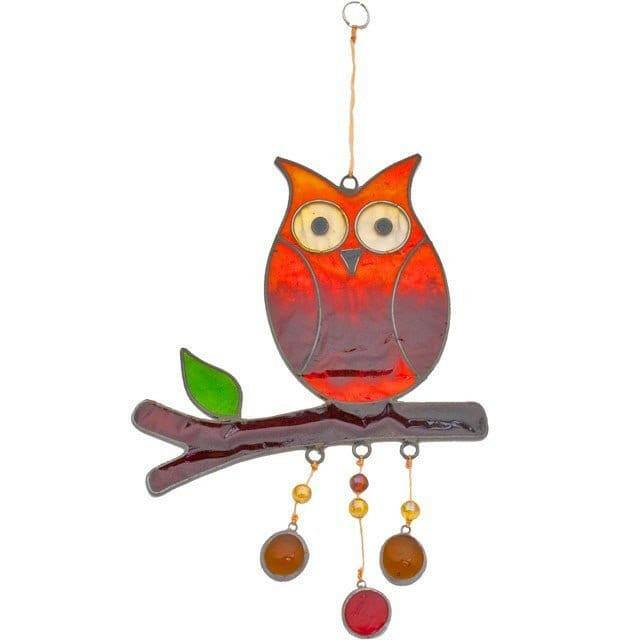 The Fashion Gift Shop: Colourful Owl On A Branch Sun Catcher Ethically Sourced by Jones Home & Gifts, Suncatchers