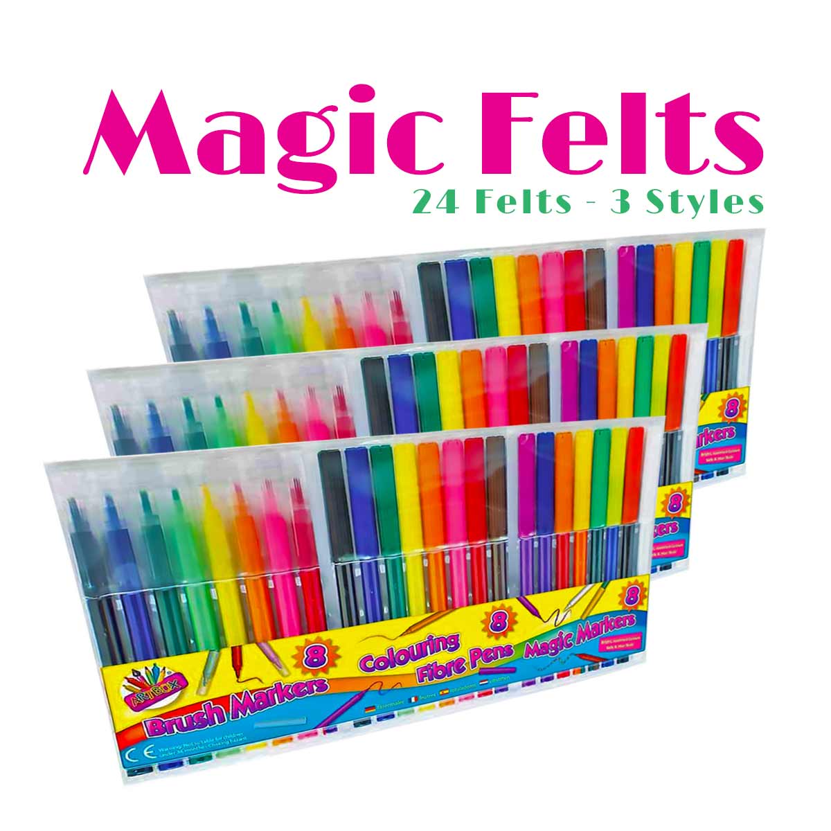 Colouring Felt Pens 24 Pack Magic Markers Fibre Tips - Art and Craft by Gift Maker