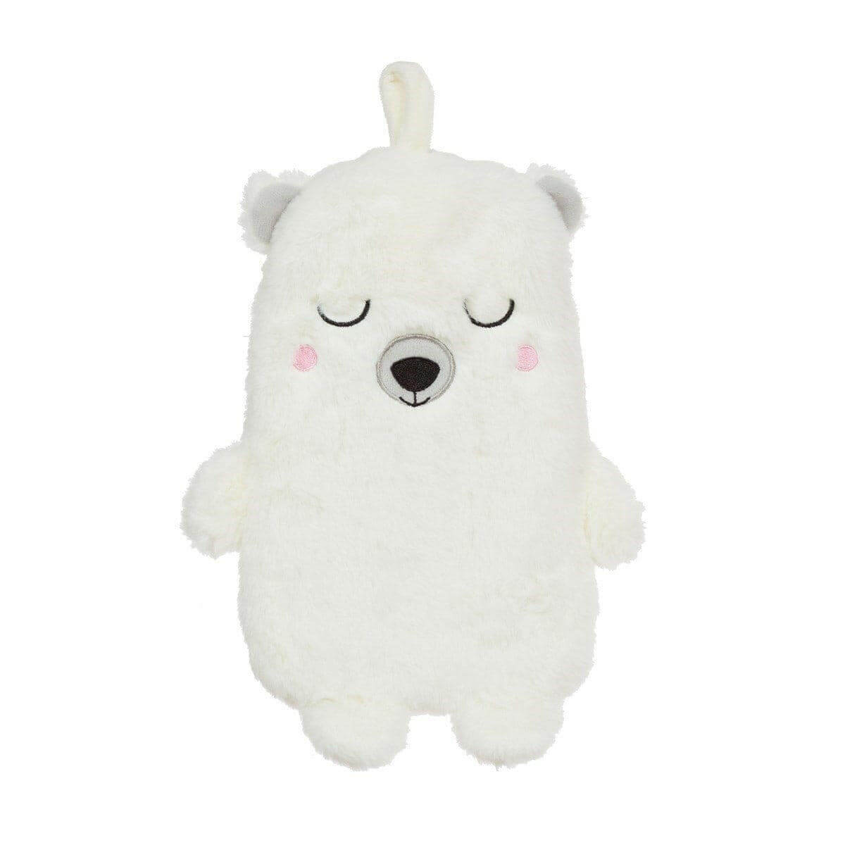 Polar bear hot water bottle cover, plush with hanging loop