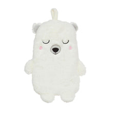 Polar bear hot water bottle cover, plush with hanging loop