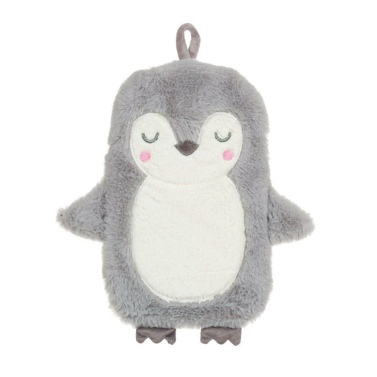 Penguin hot water bottle cover, plush with hanging loop