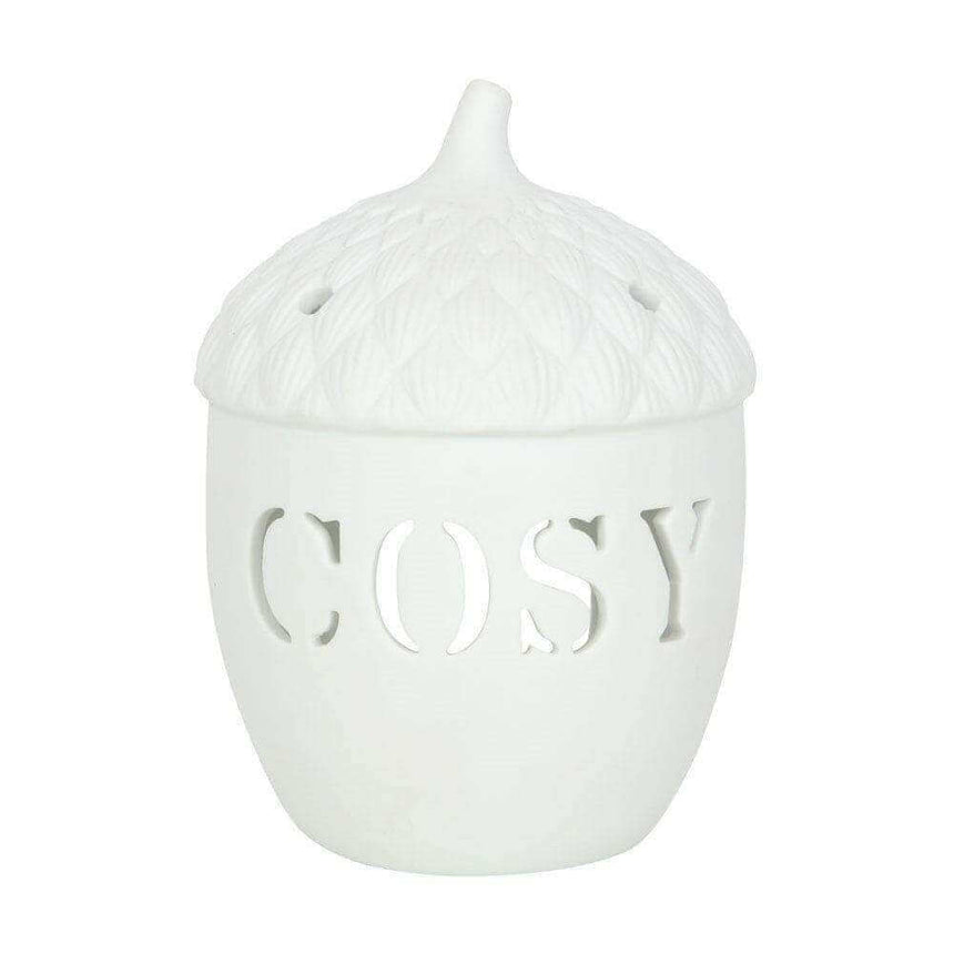 The Fashion Gift Shop: Cosy White Acorn Tealight Holder by Jones Home & Gifts, Tea Light Holder