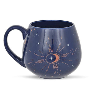 Crescent Moon Design Rounded Blue Mug With Gold Foil Detail - Mugs and Cups by Spirit of equinox