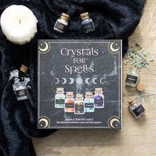 Crystal chip bottle gift set box with assortment of small labeled glass jars