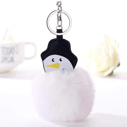 Cute Little Snowman Keyring Handbag Charm Super Soft Faux Fur Pom Pom - Bag Charms & Keyrings by Fashion Accessories
