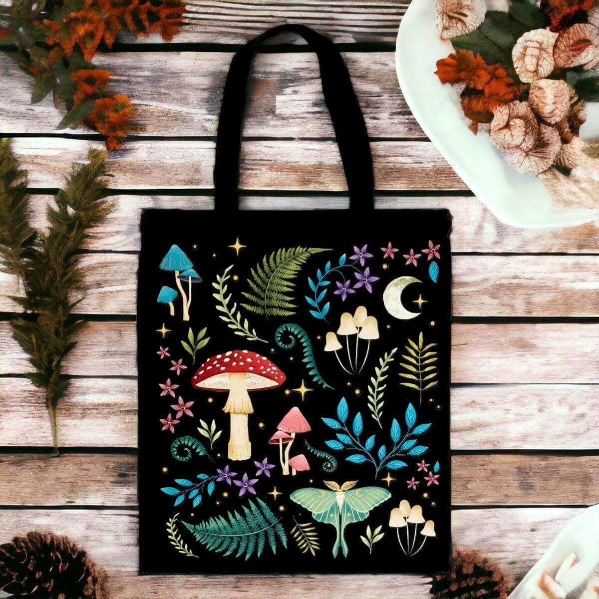 Dark Forest Print Cotton Tote Bag for Eco-Friendly Style by Spirit of equinox
