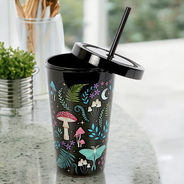 Dark Forest Print Plastic Tumbler with Straw - Travel Mug by Spirit of equinox