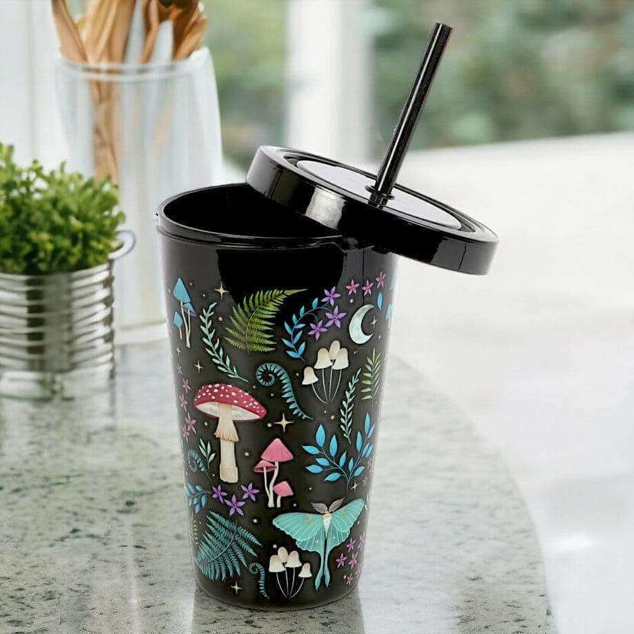 Dark Forest Print Plastic Tumbler with Straw for Drinks by Spirit of equinox