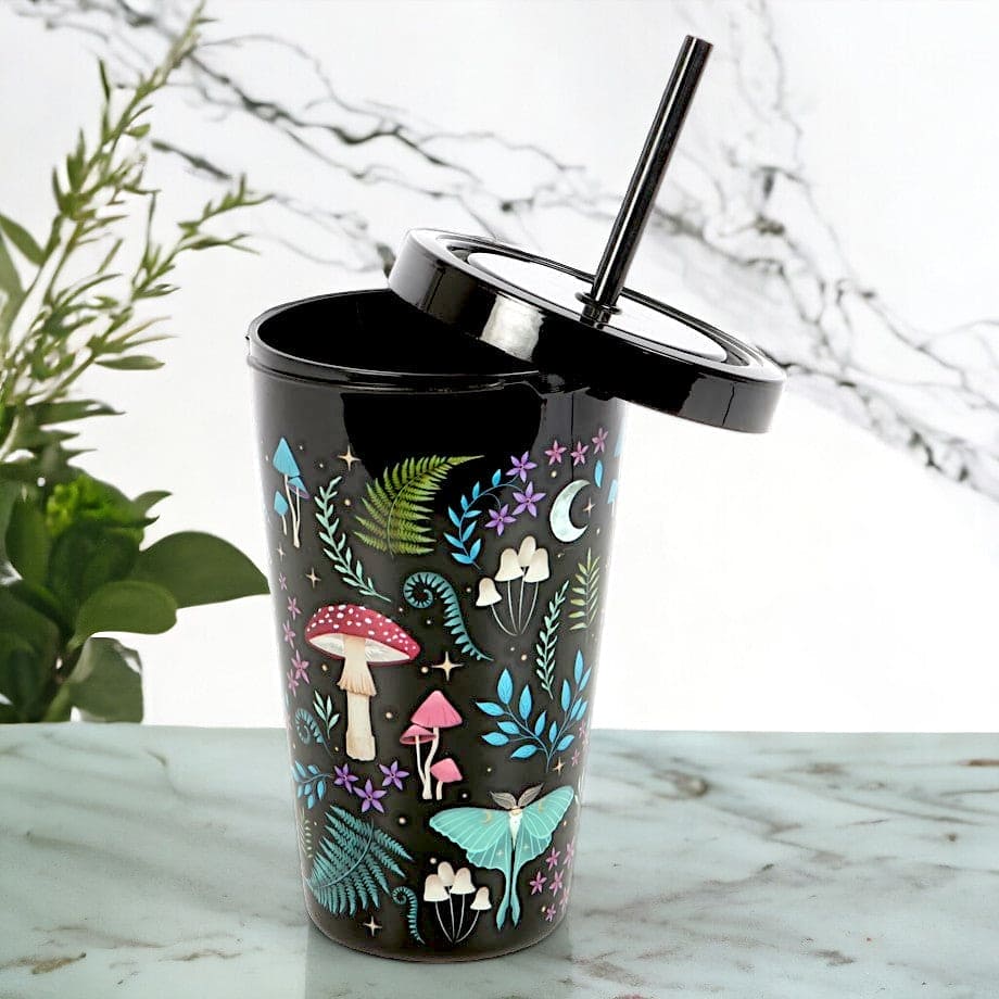 Dark Forest Print Plastic Tumbler with Straw - Travel Mug by Spirit of equinox