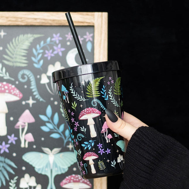 Dark Forest Print Plastic Tumbler with Straw - Travel Mug by Spirit of equinox