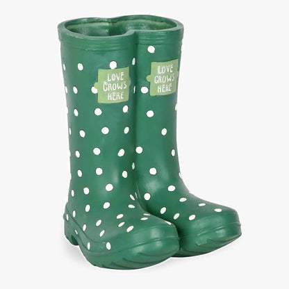 Dark Green Polka Dot Welly Boots Flower Pots - Pots and Planters by Spirit of equinox