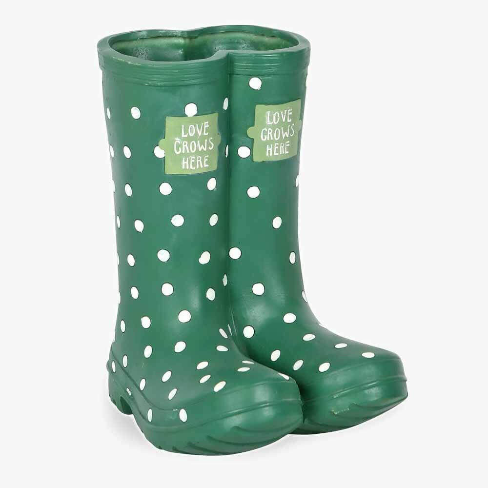 The Fashion Gift Shop: Dark Green Polka Dot Welly Boots Flower Pots by Jones Home & Gifts, Pots and Planters