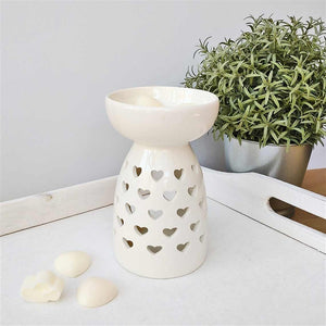Deep Dish Wax Melt Warmer, Oil Burner with Beautiful Heart Cut Out 14cm Tall - Oil Burner & Wax Melters by escential Living