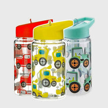 Transport-themed drinking bottle set with red, yellow, and mint lids