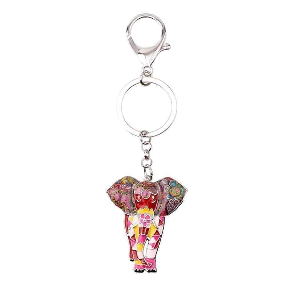 Elephant Keyring Mosaic Bag Charm Multi Coloured Metal Keychain - Bag Charms & Keyrings by Fashion Accessories
