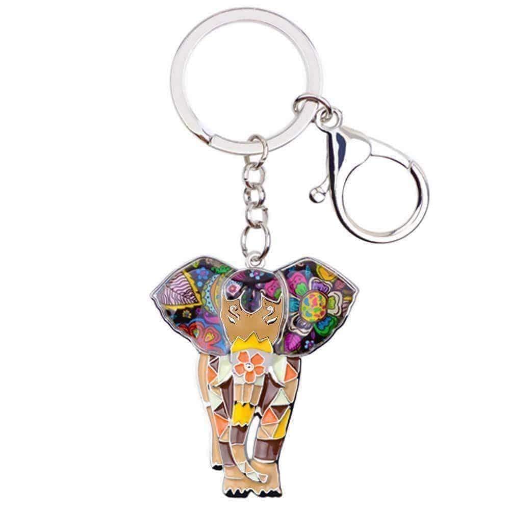 Elephant Keyring Mosaic Bag Charm Multi Coloured Metal Keychain - Bag Charms & Keyrings by Fashion Accessories