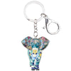 Elephant Keyring Mosaic Bag Charm Multi Coloured Metal Keychain - Blue