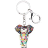 Elephant Keyring Mosaic Bag Charm Multi Coloured Metal Keychain - White