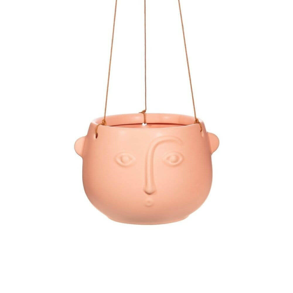 Face Hanging Planter Matte Pink and Matte Black by Sass and Belle