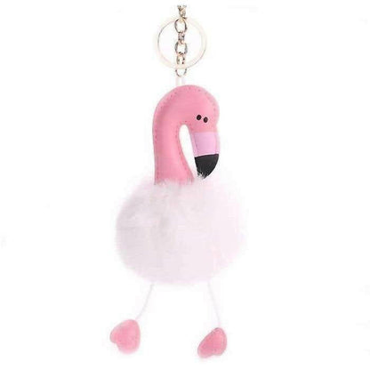 Flamingo Pom Pom Keyring Fluffy Faux Fur Bag Charm UK Seller - Bag Charms & Keyrings by Fashion Accessories
