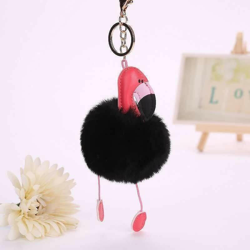 Flamingo Pom Pom Keyring Fluffy Faux Fur Bag Charm UK Seller - Bag Charms & Keyrings by Fashion Accessories
