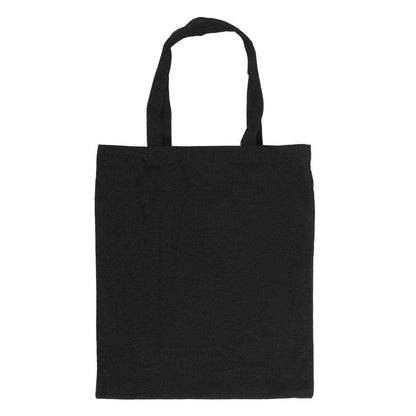 Black cotton tote bag with fabric handles, plain front