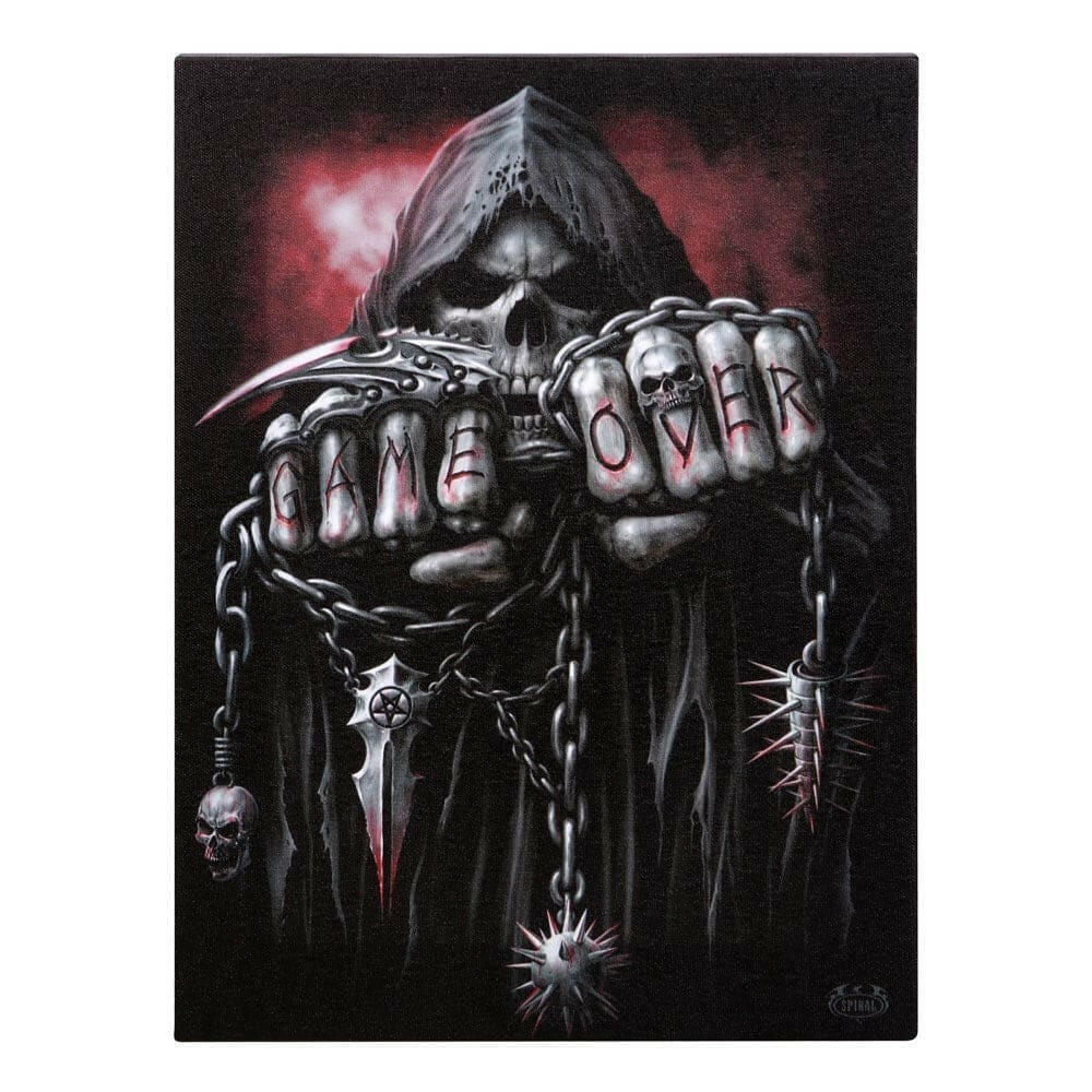 Game Over By Spiral Direct Grim Reaper Wall Canvas Plaque - The Fashion Gift Shop by Spiral Direct