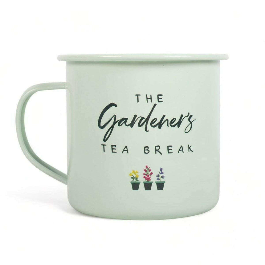 The Fashion Gift Shop: Gardener's Tea Break Enamel Mug - Gardener's Tea Break by Jones Home & Gifts, Mugs and Cups