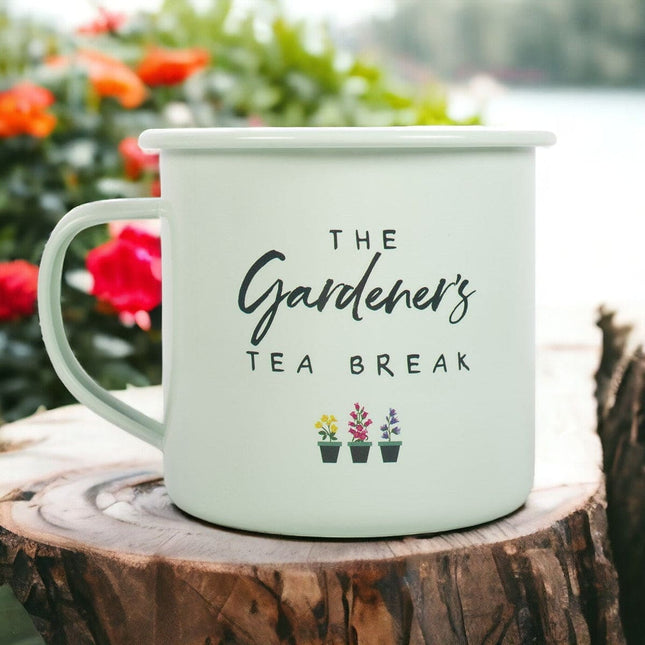 Gardener's Tea Break Enamel Mug - Gardener's Tea Break - Mugs and Cups by Jones Home & Gifts