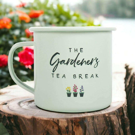 The Fashion Gift Shop: Gardener's Tea Break Enamel Mug - Gardener's Tea Break by Jones Home & Gifts, Mugs and Cups