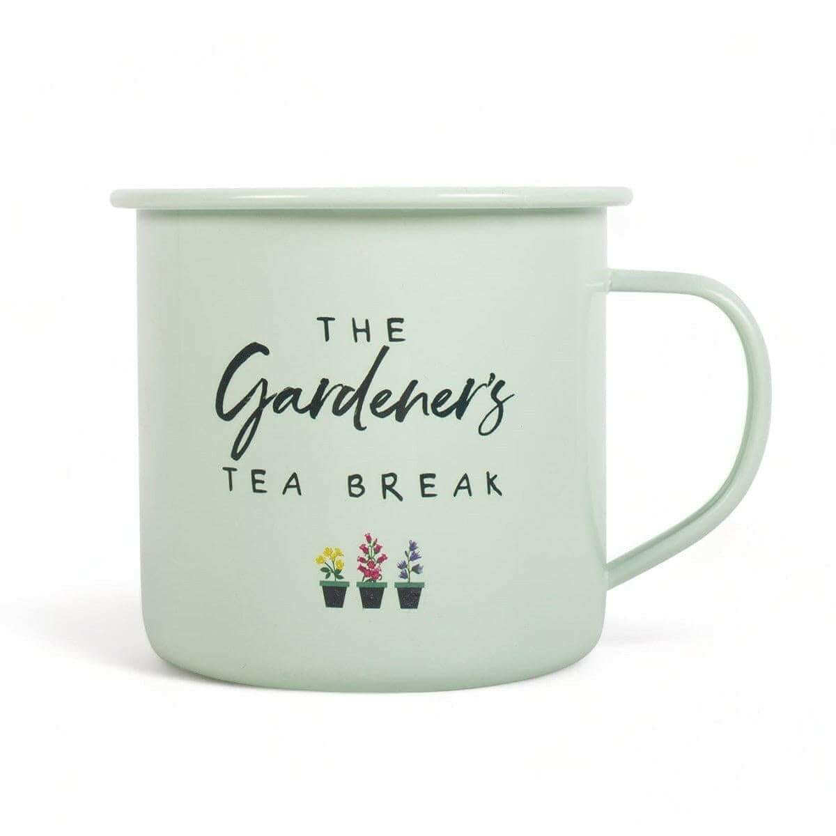 The Fashion Gift Shop: Gardener's Tea Break Enamel Mug - Gardener's Tea Break by Jones Home & Gifts, Mugs and Cups