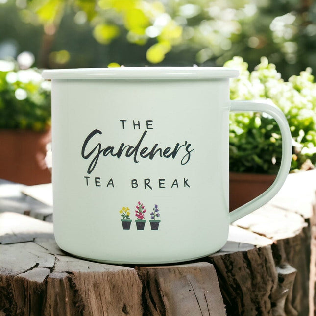 Gardener's Tea Break Enamel Mug - Gardener's Tea Break - Mugs and Cups by Jones Home & Gifts