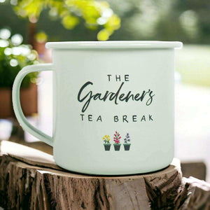 The Fashion Gift Shop: Gardener's Tea Break Enamel Mug - Gardener's Tea Break by Jones Home & Gifts, Mugs and Cups