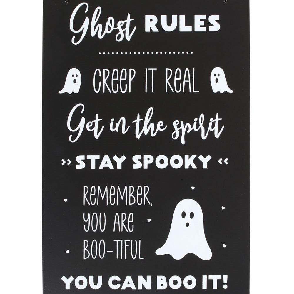 Ghost Rules Hanging Sign, Hey Boo, Halloween Plaque - Halloween Sign by Spirit of equinox