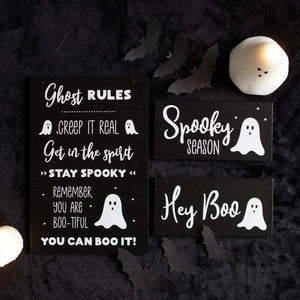 The Fashion Gift Shop: Halloween Plaque Ghost Rules Hanging Sign, Hey Boo Decor by Spirit of equinox, Halloween Sign