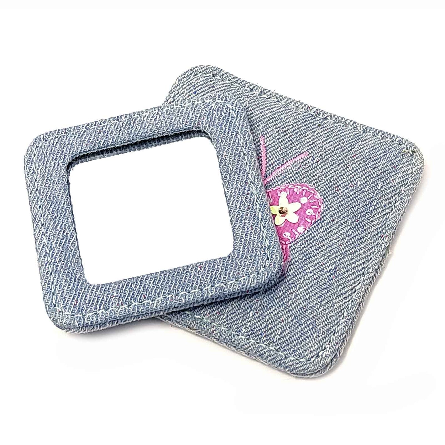 Girls Denim Look Compact Mirror with Butterfly Design - Compact Mirror by Fashion Accessories