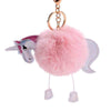 Girls Ladies Unicorn Pom Pom Keyring Soft Fluffy Faux Fur Handbag Bag Charm - Baby Pink