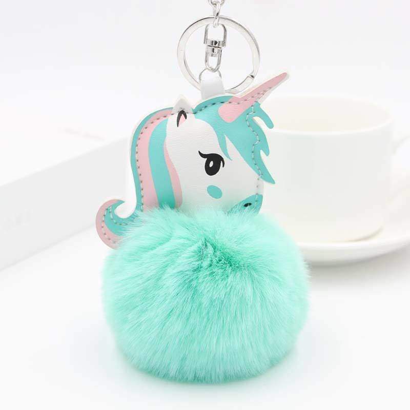 Girls Unicorn Soft Fluffy Pom Pom Faux Fur & Faux Leather Bag Charms - Bag Charms & Keyrings by Fashion Accessories