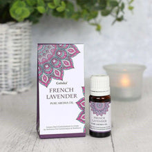 French lavender aroma oil bottle beside decorative product box