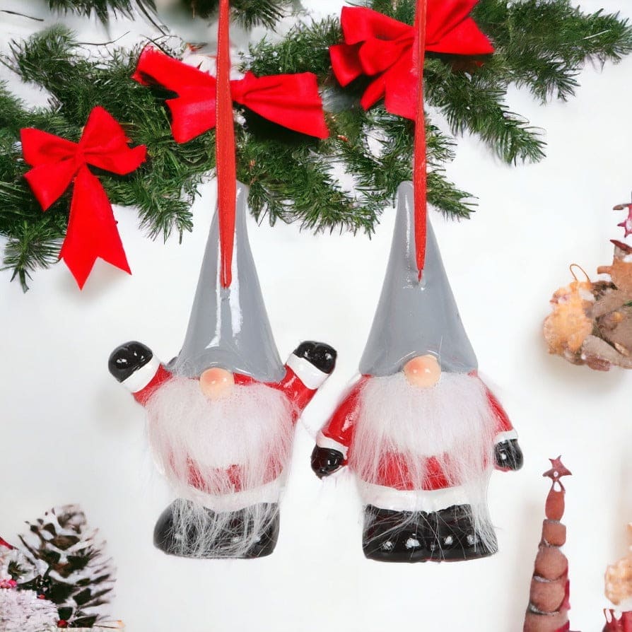 Gonk Style Santa Hanging Christmas Decoration Set of 2, 10cm - Seasonal & Holiday Decorations by Jones Home & Gifts