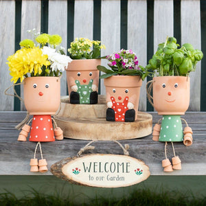 Green and Red Pot Man/Lady Terracotta Planter Garden Pots - Pots & Planters by Jones Home & Gifts
