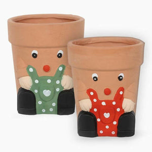 The Fashion Gift Shop: Green and Red Pot Man/Lady Terracotta Planter Garden Pots by Jones Home & Gifts, Pots and Planters