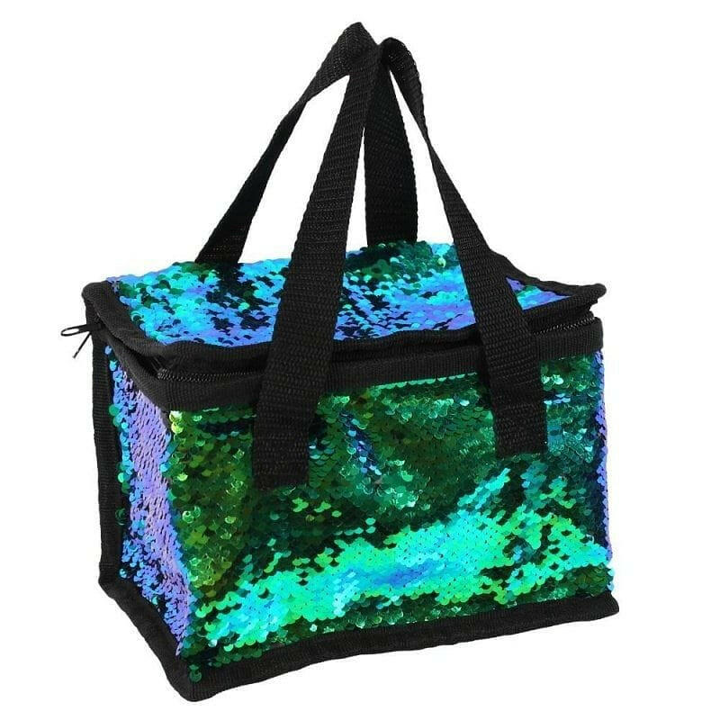 The Fashion Gift Shop: Green & Black Reversible Sequin Lunch Cool Bags by Jones Home & Gifts, Insulated lunch bag