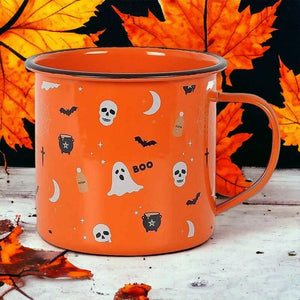 The Fashion Gift Shop: Halloween Enamel Mugs - Witches - Pumpkins - Ghost and Ghouls, Hot Cocoa Mug by Jones Home & Gifts, Mugs and Cups