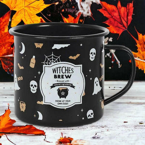 The Fashion Gift Shop: Halloween Enamel Mugs - Witches - Pumpkins - Ghost and Ghouls, Hot Cocoa Mug by Jones Home & Gifts, Mugs and Cups