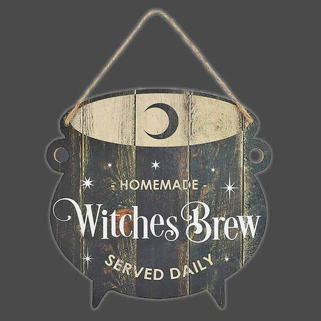 The Fashion Gift Shop: Cauldron Homemade Witches Brew Served Daily Hanging Sign by Spirit of equinox, Halloween Sign